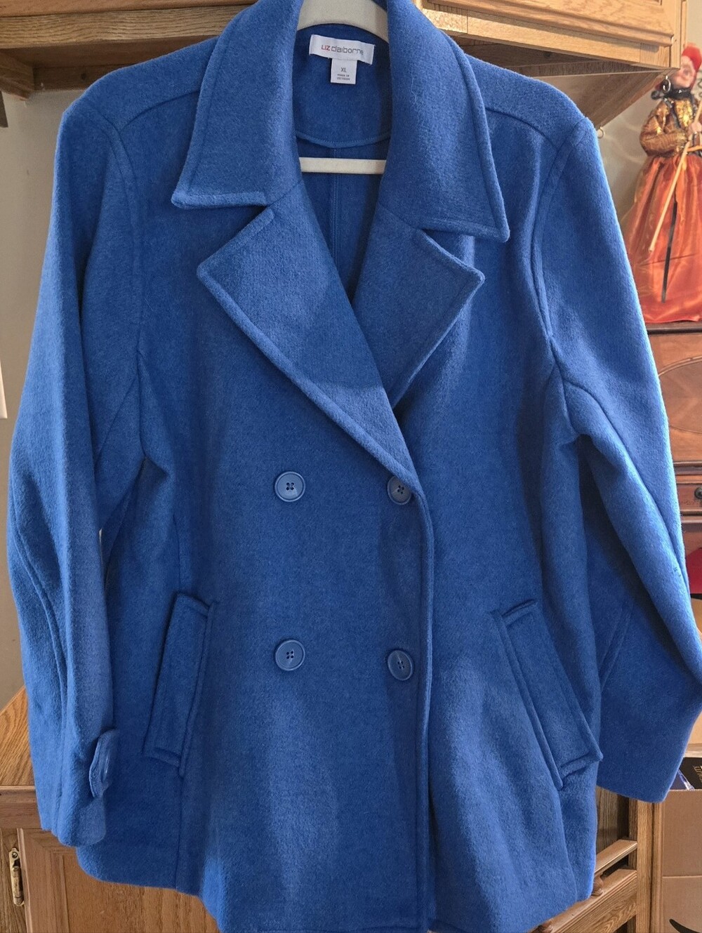 Liz Claiborne Royal Blue Double-Breasted Wool Pea Coat